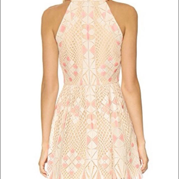 BCBG Megyn Geometric Lace Halter Dress - Picture 2 of 5